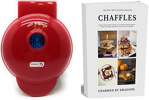 Dash MINI Waffle Iron 4" With The Best Keto Chaffle Recipe Book and Journal by Charmed By Dragons (4 Inch MINI Red)