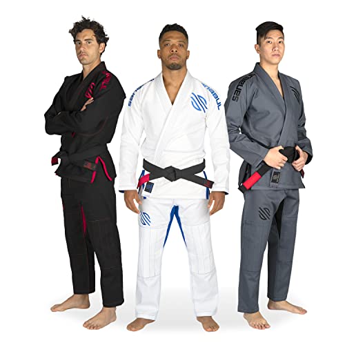 Sanabul Essential BJJ Gi for Men - Premium Brazilian Jiu Jitsu Gi | Lightweight, Preshrunk Fabric for Sweat Wicking Comfort | Easy Machine Wash | Superior Sizing Guide (White, A3)