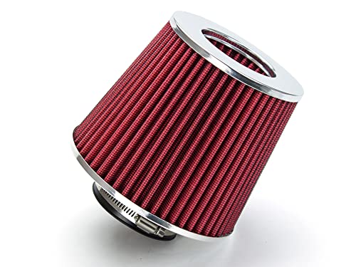 RED 3" 76 mm Inlet Cold Air Intake Cone Replacement Performance Washable Clamp-On Dry Air Filter
