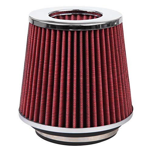 Cartman Clamp-On Engine Air Filter, Fit Intake Tube with 3/3.5/4in Diameter, Premium High Performance Replacement Filter, Washable and Reusable, Round Tapered, Red