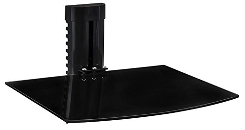 Mount-It! MI-891 Floating Wall Mounted Shelf Bracket Stand for AV Receiver, Component, Cable Box, Playstation4, Xbox1, DVD Player, Projector, 17.6 Lbs Capacity, 1 Shelf, Tinted Tempered Glass Black