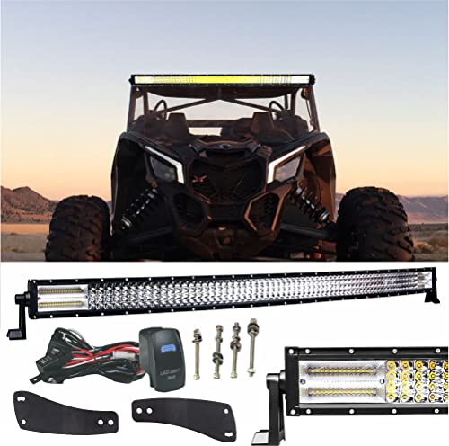Can Am X3 50" 8D Curved Pro 4 QUAD Row LED Light Bar Kit 888W Light Output 60,000LM Front Mounts Wire Harness No Drilling Needed fits UTV Can-am Maverick DS RS MAX 2017 X3 2016 2017-2020 Turbo