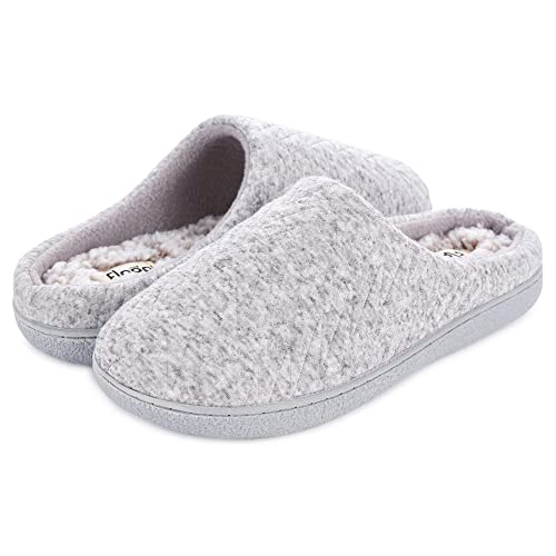 Floopi Slippers for Women Indoor Outdoor Faux Sherpa Fur W/Warm Fleece Lined Clog SlipperW/MemoryFoam (L, Grey-352)