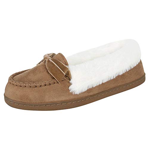 Jessica Simpson Womens Micro Suede Moccasin Indoor Outdoor Slipper Shoe,Cinnamon,Small