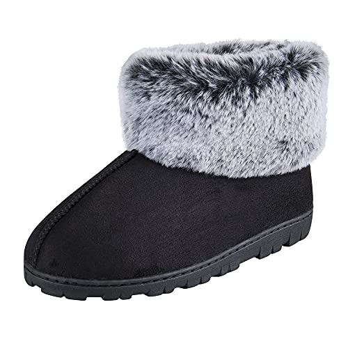 Jessica Simpson Women's and -Girls Microsuede Super Soft Bootie Slippers with Indoor Outdoor Sole, Black, Large