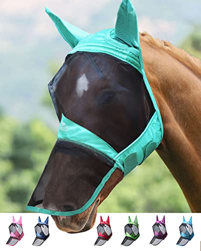 Harrison Howard CareMaster Pro Luminous Horse Fly Mask Long Nose with Ears UV Protection for Horse Summer Mint S Pony