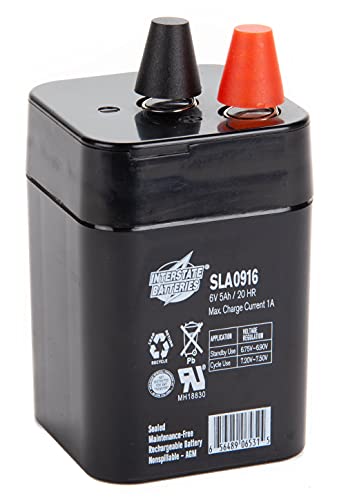 Interstate Batteries Power Patrol 6V 5Ah Rechargeable Lantern Battery (SLA0916) Sealed Lead Acid Rechargeable SLA AGM (Spring Terminal) Lanterns, Lighting, Fencing, Electric Signs