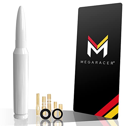 Mega Racer White 50 Cal Bullet Style Antenna for Trucks, Cars & SUVs - 5.5 Inch Universal Fit, AM/FM Radio, 6061 Solid Aluminum, Anti-Theft Design, Car Wash Safe, Antenna Replacement, 1 Piece