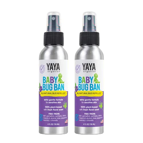 YAYA ORGANICS Baby Bug BAN  All-Natural, Proven Effective Repellent for Babies, Kids and Sensitive Skin (4 Ounce Spray, 2-Pack)