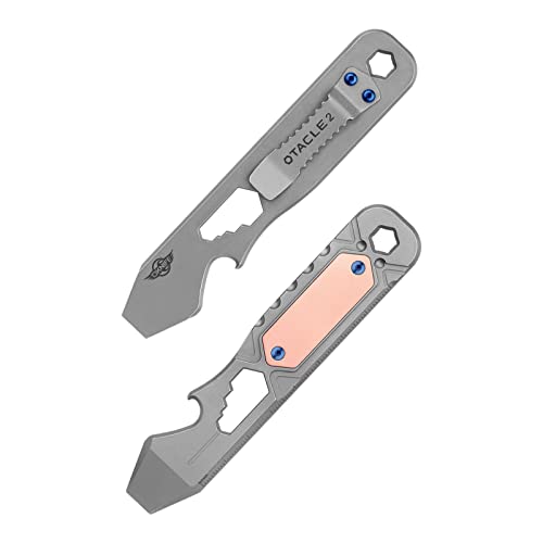 OKNIFE Otacle 2 EDC Ti Bottle Opener, Pry Bar with Metric Ruler, Multi-sized Hex Wrench and Pocket Clip(Gray)