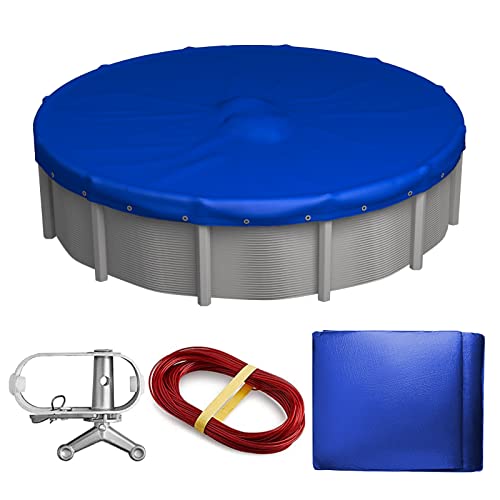 WASIGU 18 ft Summer-Pool-Cover for Above-Ground-PoolsIncludes Winch and Cable for Easy Installation, Superior Strength & Durability, Treated for UV Protection,Foldable Storage,Blue