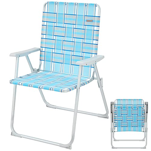 #WEJOY Lightweight Folding Webbed Beach Chairs Aluminium Portable Beach Chair Webbing Web Lawn Chair Foldable Camping Chairs Off Ground for Adults, Grey/Blue