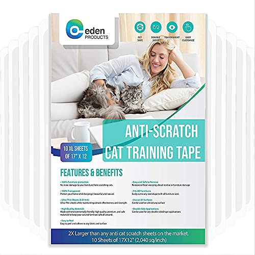 EDP Cat Scratch Training Deterrent Tape, Clear Double Sided 10XL 17x12'' Sheets. Cat Furniture Protector, Cat Couch Protector, Cat Sticky Paws Tape for Furniture, Cat Anti-Scratch Pad for Sofa Corners