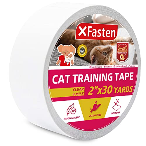 XFasten Anti-Scratch Cat Training Tape, Clear, 2-Inches x 30 Yards; Door, Kitty Paw Tape for Couch, Furniture and Leather Stop Scratching Guard Protector Tape for Cats