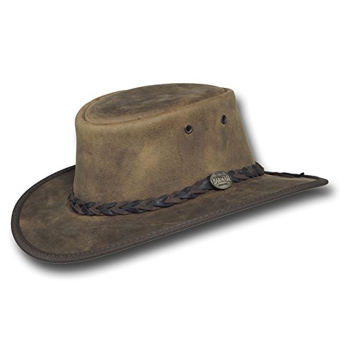 Barmah Hats Foldaway Bronco Leather Hat 1060BL / 1060BR / 1060RU (Small, Rustic)