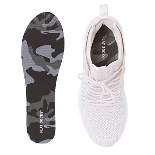 FLAT SOCKS No Show Socks, Sockless Shoe Liner, No Slipping, No Stinking, Washable Barefoot Shoe Insert for Men and Women, Black Camo, Small