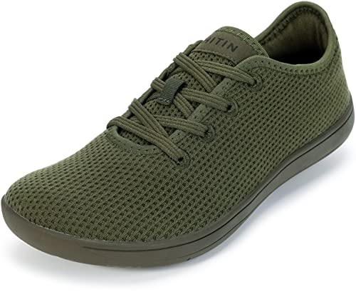 WHITIN Men's Barefoot Sneakers Wide Toe Box Casual Minimalist Minimus Zero Drop Sole Shoes Size 10 Width 11W Flat Fit Fashion Walking Athletic Arch Support Training Indoor Olive Green 44