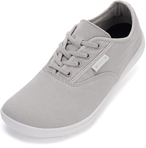 WHITIN Canvas Barefoot Sneakers for Men Wide Toe Box Minimalist Zero Drop Sole Shoes Minimus Extra Width Fit Size 11 11W Gym Tenis Walking Exercise Zapatillas de Correr Hombre Casual Male Grey 44