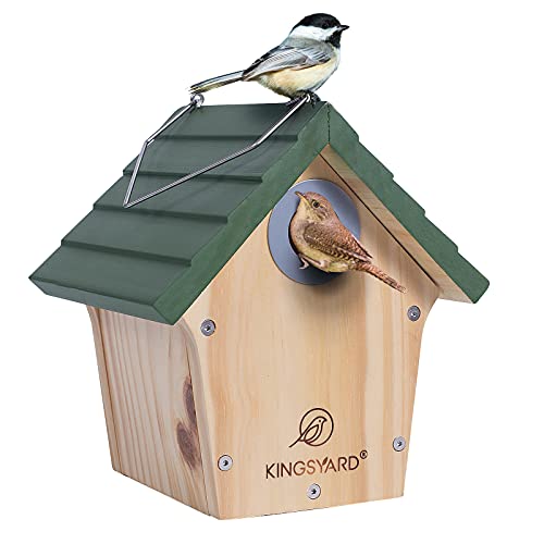 Kingsyard Wooden Bird House with Predator Guard, Wren Bird Nesting for Outdoor, Garden Patio Nest Box for Wild Bird Watching, Green