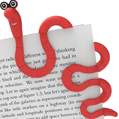 Clip Bookmarks for Kids Students Women and Men - Wally The Bookworm Cool Cute Bookmark and Page Holder Unique Gift Idea - Funny Book Marker and Reading Accessory for Book Lovers (Red)