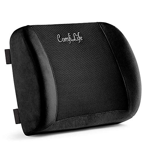 ComfiLife Lumbar Support Back Pillow Office Chair and Car Seat Cushion - Memory Foam with Adjustable Strap and Breathable 3D Mesh (Black)