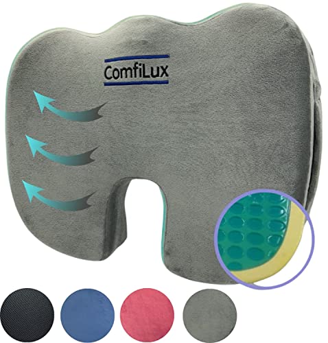 Comfilux Gel Car Seat Cushion - Office Chair Memory Foam for Butt, Sciatica Comfort - Ergonomic Coccyx, Back, Tailbone Pain Relief Pad - Pillow for Automotive Drivers, Computer Desk Chairs