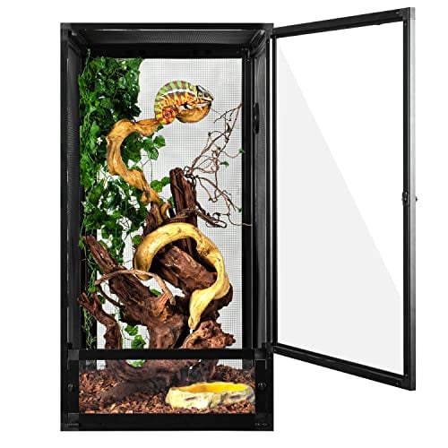 REPTI ZOO 120 Gallon Foldable Reptile Open Fresh Air Aluminum Screen Cage,Black Extra Large Reptiles Habitat Chameleon Breeding Cages 24x24x48-inches