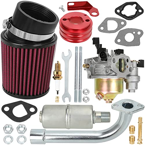 GREHUA Upgrade Carburetor Air Filter Adapter Exhaust Pipe Muffler Jet Stage 2 Kit for Non-Hemi Predator 212cc 196cc 6.5Hp Gx160 Gx200 KT196 Mini Bike Trailmaster MB200 Go Kart Performance Parts