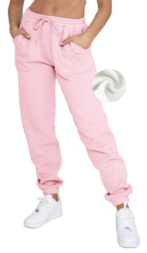 DISCIPBUSH Fleece Lined Sweatpants Women Baggy - Womens Sweatpants for Girls, Womens Sweats Pants, Drawstring Pink Sweatpants for Women, Pink Sweats for Women, Comfy Cute Clothes for Teen Girls M