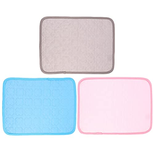 balacoo 3Pcs Pet Summer Cooling Mat Rabbit Cooling Pad Hamster Guinea Pig Cool Plate Ice Bed Washable Small Pet Training Pad for Chinchilla Kitten Small Animals Blue Pink Grey