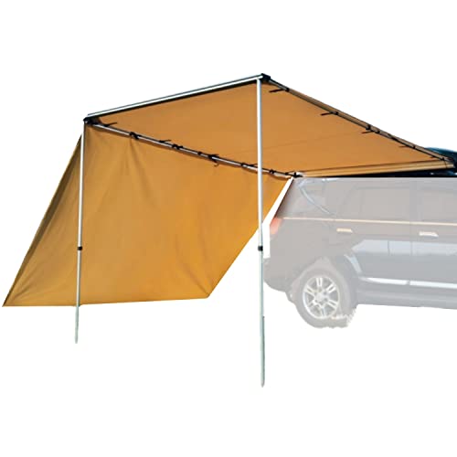 DANCHEL OUTDOOR Rooftop Tent Awning with Side Extension, Car Awning Shelter Tarps for SUV/Truck/Van Khaki(4.9x6.5ft)