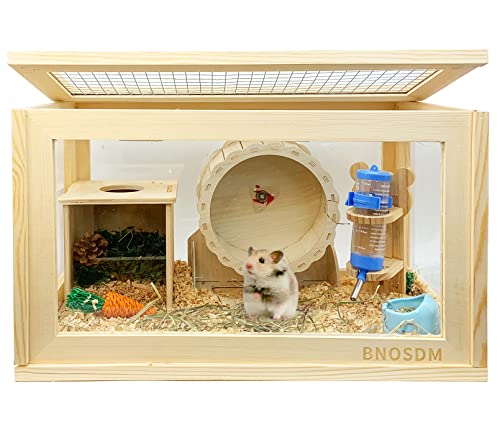 BNOSDM Wooden Hamster Cage and Habitats Transparent Small Animal Cages with Top Ventilation Syrian Dwarf Hamsters Mice Hutch Exercise Play House(19.6 * 11.8 * 11.8in)