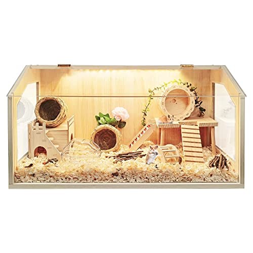 Prolee Hamster Cage Wooden Large Mice and Rat Habitat Openable Top with Acrylic Sheets Solid Built, 2023 Newest Model (32 x 16 x 16 Inch)