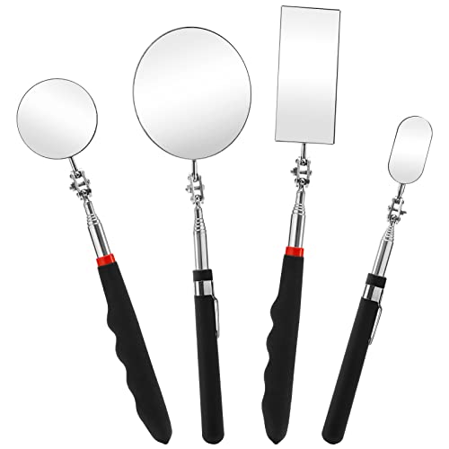 Jucoan 4 Pack Telescoping Inspection Mirror, Flexible Inspection Mirror Round and Rectangular Adjustable Inspection Mirror for Observing Vehicle Small Details,Extends up to 25 Inch, 360 Swivel