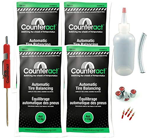 Counteract DIYK-4 Do It Yourself Tire/Wheel Balancing Beads Kit - Off -Road, Light Duty Truck Tires, (4) 4oz DIY Bead Bags, (4) Valve Caps and Cores, (1) Core Remover, Injector Bottle