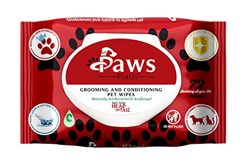 PawsFurUs All-Natural Pet Wipes for Dogs & Cats - Doctor-Formulated for Total Pet Care with Antifungal & Antibacterial Protection, pH Balance, Moisturizing, Deodorizing & Fast Itch Relief - 72ct.