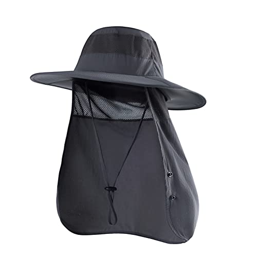 Sclzoed Fishing Hat for MenOutdoor Sun Hat UPF50+ Mesh Wide Brim Fishing Hat with Neck Flap Dark Gray