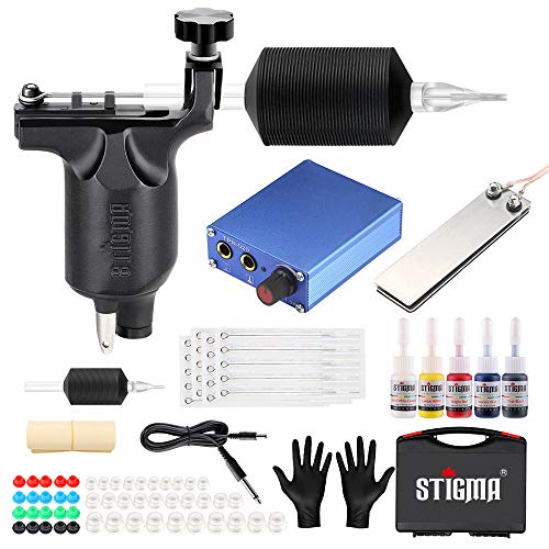 STIGMA Complete Tattoo Kit Pro Tattoo Machine Kit Rotary Tattoo Machine Power Supply Color Inks with Case MK648 (Black)