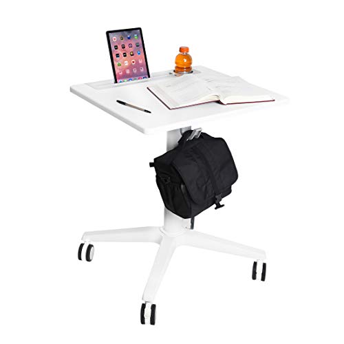 Seville Classics Airlift 25.6" XL Sit-Stand Adjustable Student Classroom Cup Holder Mobile Desk, White