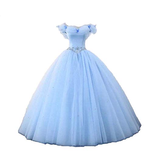 Datangep Women's Ball Gown Off Shoulder Quinceanera Prom Gown Wedding Dress Blue 6