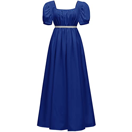 Abaowedding Regency Dresses for Women Bridgerton Dress for Women with Satin Sash Vintage Ball Gown Ruffle Puff Sleeve (Royal Blue S)