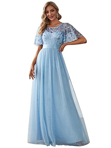 Ever-Pretty Womens Plus Size Floor-Length Maxi Summer Mother of The Groom Dress Sky Blue US24