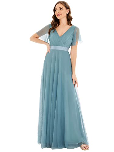 Ever-Pretty Women's V-Neck Front Wrap Dress Prom Party Maxi Dress Blue US12