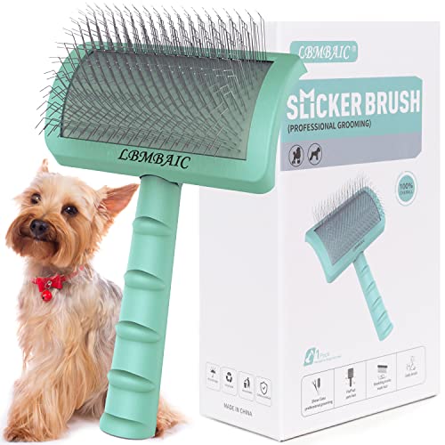 LBMBAIC Slicker brush for dogs with super denser soft extral long pins for thick and long hair dogs and cats fluff,detangle and style save time and energy.25mm(1'') Green