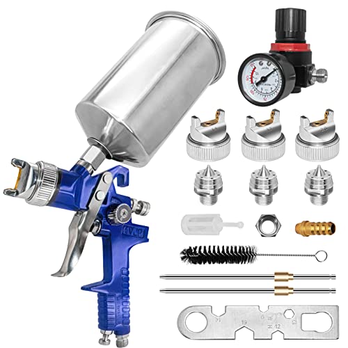 Nefepho Auto Paint Spray Gun Kit: HVLP Gravity Feed Spray Gun with 1.4mm 1.7mm 2.0mm Nozzles, Air Spray Gun with 1000cc Aluminum Cup & Gauge for Auto Paint, Primer, Clear/Top Coat & Touch-Up