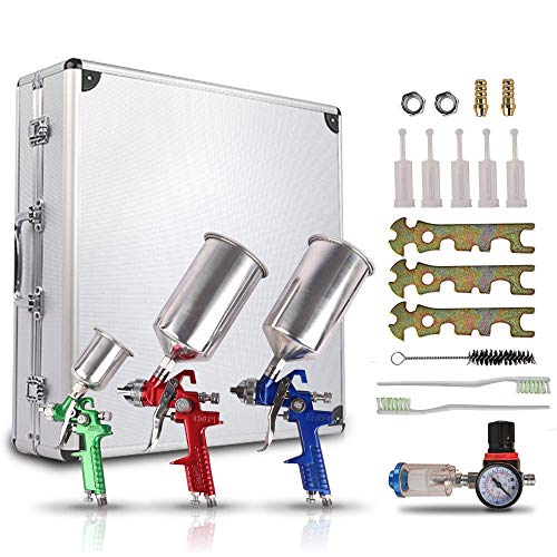 ETOSHA Professional HVLP Gravity Feed Air Spray Gun Kit with 1.0mm 1.4mm 1.8mm Nozzles Needle Cap Automotive Air Paint Sprayer Gun Set with 600cc Cup for Auto Paint, Primer, Clear/Top Coat & Touch-Up