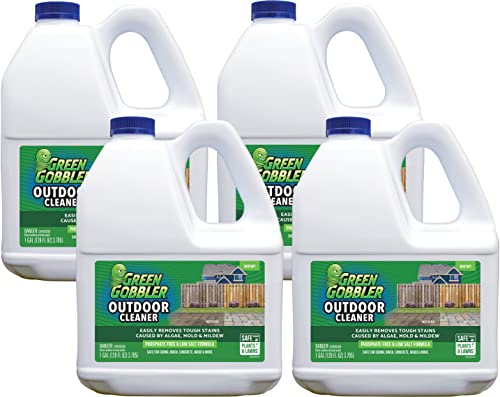 Green Gobbler Outdoor Cleaner Concentrate | Mold & Mildew Stain Remover | Safe for Siding, Brick, Concrete, Wood & More | Phosphate-Free, Low Salt Formula, Safe Near Plants (1 Gallon - 4 Pack)