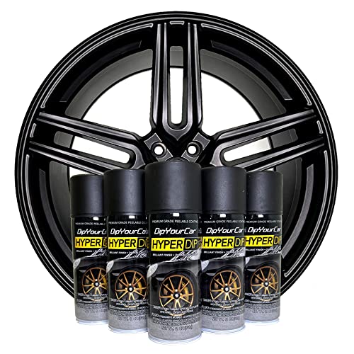 DipYourCar HyperDip Wheel Paint Kit, DIY Set of Rim Paint, Sprayable Automotive Dip Coat, Peelable Protection for Car Rims, Paint for Rims, Metallic Satin Coat Spray - (Shadow Black)