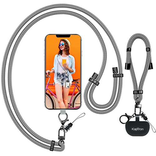 Universal Phone Lanyard with Wrist Strap, Adjustable Crossbody Cell Phone Lanyard Neck Strap and Wristlet Strap with 2 Lobster Clips, Phone Tether Patches and Phone Straps (Gray, 2 Pack)