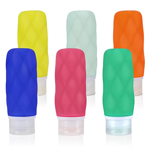 FANERFUN 6 Packs Silicone Travel Bottles for Toiletries, 3oz Leak Proof TSA Approved Travel Size Containers for Shampoo, Lotion, Conditioner and Body Wash